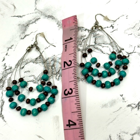 Loft Beaded Hoop Pierced Earrings turquoise teal - Picture 4 of 5